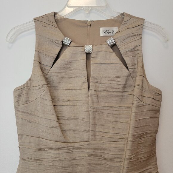 ELIZA J Dress EMBELLISHED RHINESTONES CRUSHED TAFFETA CHAMPAGNE‎ SHEATH Size 4 - Picture 2 of 12